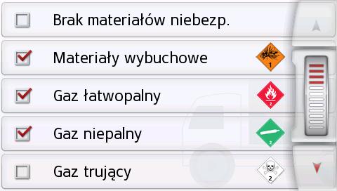 NAWIGACJA >>> > Wybrać potrzebną klasę ładunku niebezpiecznego.