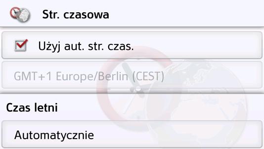 > W menu ustawień naciśnij przycisk Czas. Jeśli funkcja automatycznego ustawienia jest wyłączona, możesz, naciskając przycisk znajdujący się pod przyciskiem Użyj aut. str. czas.