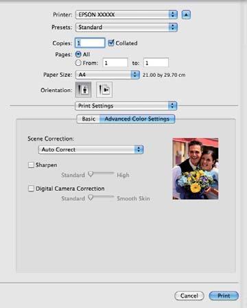 Różne funkcje związane z drukowaniem D Na ekranie Advanced Color Settings wybierz efekty, które zostaną zastosowane na danych drukowania.