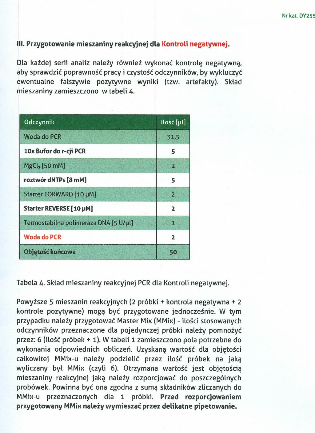 Nr kat. DY255 III. Przygotowanie mieszaniny reakcyjnej dla Kontroli negatywnej.