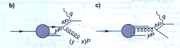 dla dużych 'x' łamanie skalowania przy małych 'x' tworzenie morza - fluktuacja kwantowa gluonu na parę kwark-antykwark i oddział.
