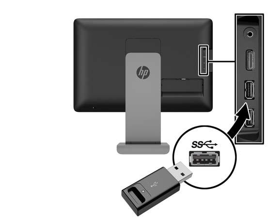 4. Podłącz jeden koniec dostarczonego kabla USB do złącza USB na panelu tylnym komputera, a jego drugi koniec do złącza USB monitora.