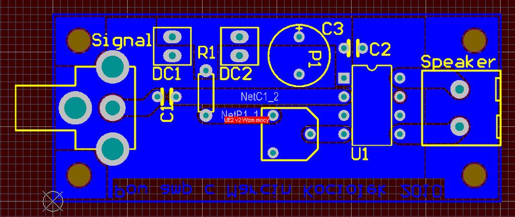 Układy Elektroniczne Laboratorium Marcin Kociołek 0 Wzmacniacz mocy DC DC C 00nF C Pol 0uF Signal C.uF R Res 0K P 0K US U TDA0 Speaker Rys. Schemat wzmacniacza mocy Rys.