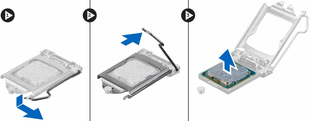 Instalowanie procesora 1. Dopasuj procesor do wypustek w gnieździe. 2. Dopasuj oznaczenie styku 1 na procesorze do trójkąta na gnieździe. 3.
