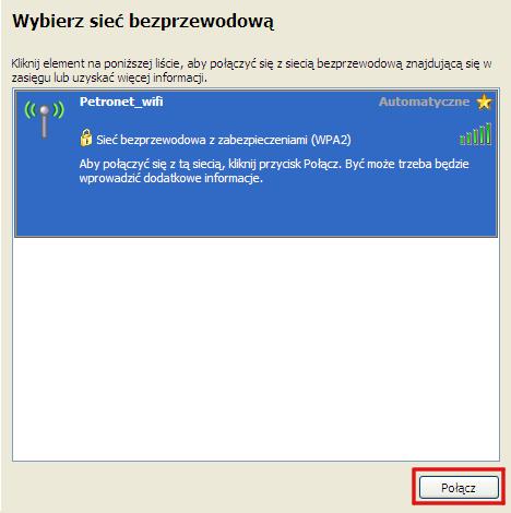 Jeśli natomiast system Windows nie poinformuje o wykrytej sieci bezprzewodowej należy: na pasku zadań (prawy dolny róg) najechać na