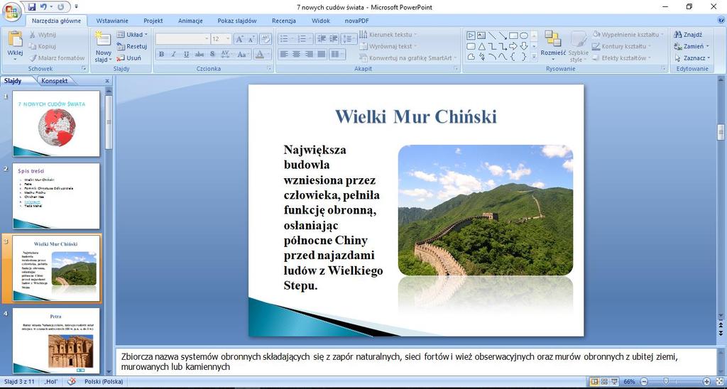 W Widoku znajduje się Wzorzec notatek oraz Widok wzorca materiałów informacyjnych Zadanie Wykonaj prezentację (zacznij od