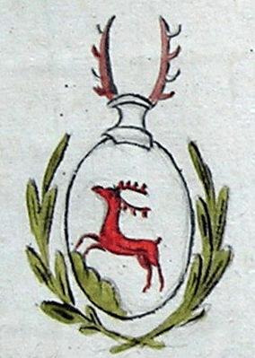 Cyremberg. In silbernem Felde ein roter, einen grünen Hügel anspringender Hirsch; Helmschmuck. ein rotes Hirschgeweih, Die adlige polnische Familie Cyrowski.