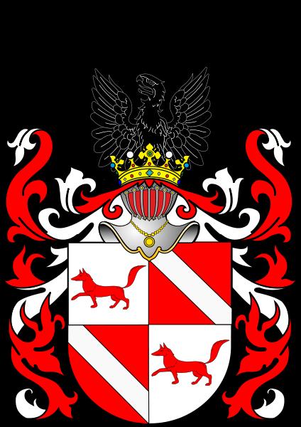Die adlige polnische Familie Chitry. Wappen verliehen 1814 durch Kaiser Franz II, Das Schild ist viergeteilt. In den Feldern I und IV auf Silber, je ein nach links gehender, roter Fuchs.