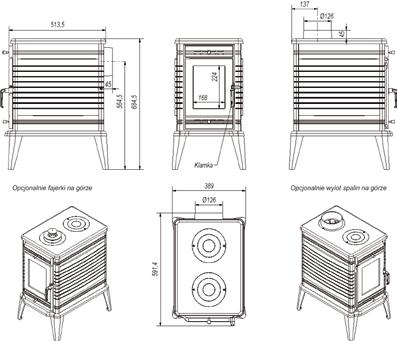 Rys. 2 Koza K10 - wymiary Zasady konserwacji Podstawą poprawnego i bezpiecznego działania pieca jest właściwie czyszczony i konserwowany komin.
