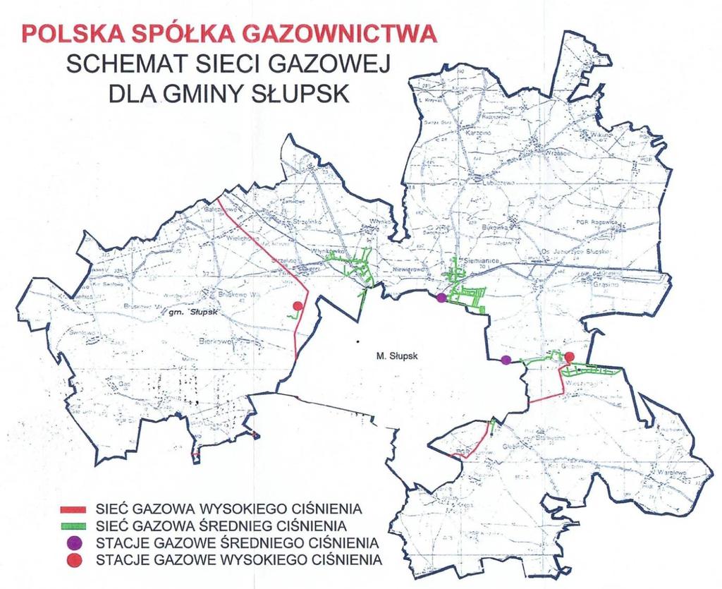 Green Key Program Ochrony Środowiska dla Gminy Słupsk Ryc. 7. Przebieg sieci gazowej na terenie Gminy Słupsk Źródło: Polska Spółka Gazownictwa, stan na wrzesień 2014 r. 3.5.