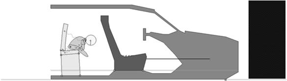 m/s2) oraz -41,97 g (-411,58 m/s2). Rysunek 3 prezentuje końcową fazę symulacji, w której badany układ powraca do stanu równowagi. Rys. 1. Początkowa faza symulacji testu zderzeniowego [1] Rys. 2.