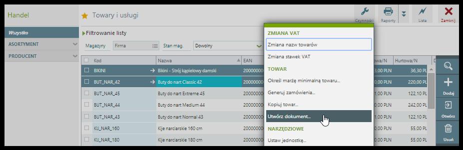 Funkcja dostępna jest w menu Czynności pod nazwą Kopiuj dokument. Zasadniczo jej celem jest stworzenie dokumentu z pozycjami, jak na dokumencie kopiowanym, ale bez relacji między dokumentami.