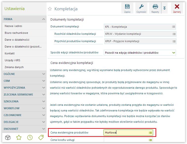 Ceny wyliczane na podstawie rozchodu Jeżeli parametr Cena ewidencyjna produktu jest nieokreślony, wówczas koszt wytworzenia produktu będzie liczony na podstawie składników (suma kosztów składników