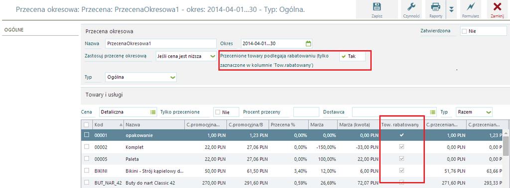 Przy włączaniu w/w opcji musimy zwrócić uwagę, na jakich dokumentach chcemy używać łącznie przecen okresowych i rabatów indywidualnych.