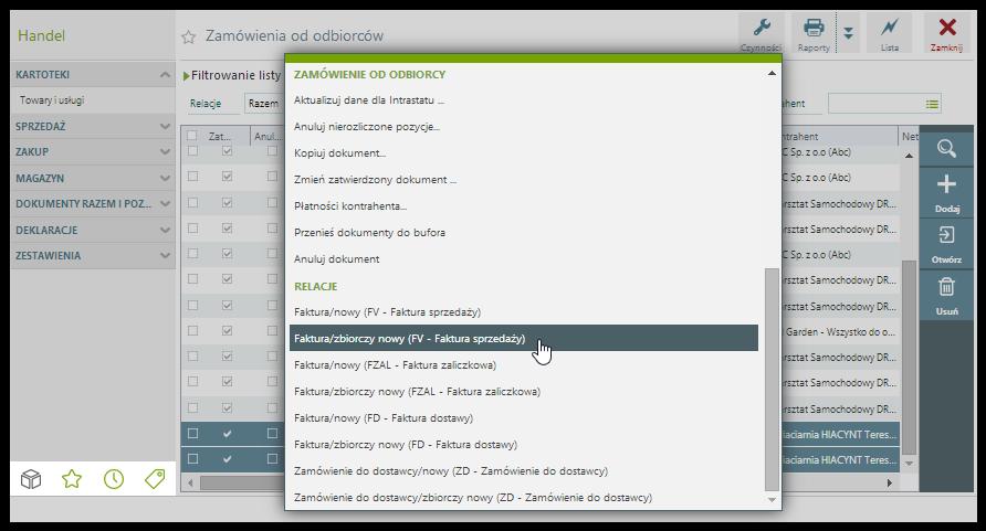 Metoda wymaga skonfigurowania w Opcjach relacji między dokumentami (Czytaj rozdział: Parametry relacji między dokumentami).