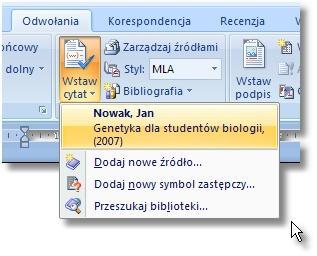 Gdybyś zaznaczył pole Pokaż wszystkie pola bibliografii, okno zostałoby rozszerzone, zaś pola zalecane (z wersji skróconej) byłyby zaznaczone