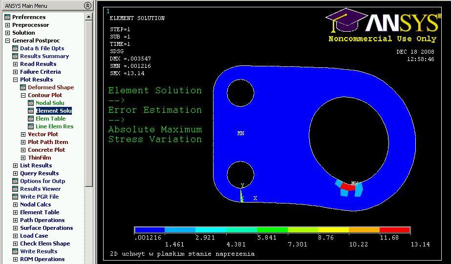 Strona 24 z 24 General Postproc --> Plot Results --> Contour Plot --> Element Solution Następnie wybieramy Error Estimation --> Structural Error Energy.