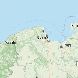 Pobrzeże Koszalińskie Lokalizacja + 100 km 50 mi Dane mapy OpenStreetMap CC BY-SA, WODGIK