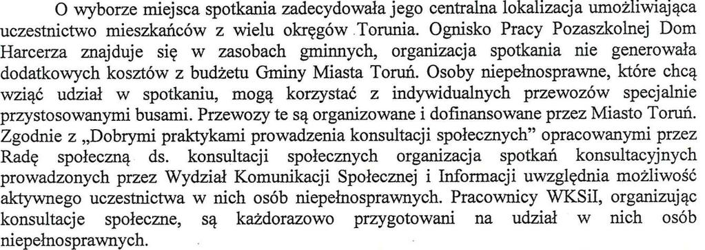 Osób z niepełnosprawnościami ruchowymi, nie zauważono podczas spotkania konsultacyjnego.