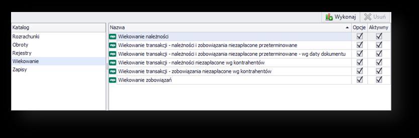 w okresach Zakup wg kontrahentów Zakup wg rejestrów VAT Zakup z podziałem na typ ABCD w okresach Parametry wykresów Wykonywanie zestawień domyślnie poprzedzane jest wyświetleniem okna dialogowego z