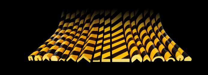 PROFILE OCHRONNE GIĘTKIE PROFILE OSTRZEGAWCZO-OCHRONNE Dostępne w kolorze żółto-czarny jako 1000 mm kawałki, rolki 5-metrowe lub 50 metrowe, wycinane w następujących rozmiarach: Typ Ochrona