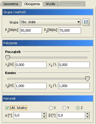 Obciążenia układu Obciążenia ciągłe prętów: Rys. 7.