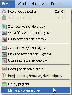 4 Okno zmień nazwę elementu Dodatkowo edycję zdefiniowanych w projekcie elementów wymiarowych można wykonywać w specjalnie przeznaczonym do tego oknie dialogowym, które wywołujemy z menu górnego: