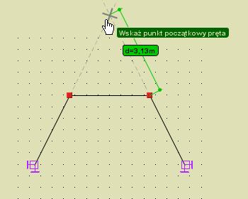Podstawy Przy najechaniu na koniec dowolnego pręta (bez klikania) wystawiana jest linia pomocnicza w postaci przedłużenia tego pręta wystawionego z wskazanego końca (tu również jednocześnie mogą być