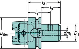 Wersja calowa l1 = długość programowa Wymiary, cale Chłodziwo 1) dmt D5m D1 l1 l3 l21 LB(1) LB(2) BD(2) V wyważony Wstępnie HSK Oznaczenie 63 A392.41020-63 19 080B 1.750 2.480 1.