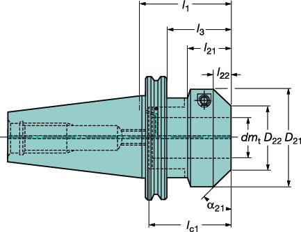 CS Strona 115 l1 = długość programowa Wytaczanie Wymiary, mm, cale Chłodziwo dmt U D21 D22 l1 l3 l21 l22 lc1 α21 BLQ 5) NBLQ 6) tulei Typ wrzeciona stożka Oznaczenie CAT V 40 392.