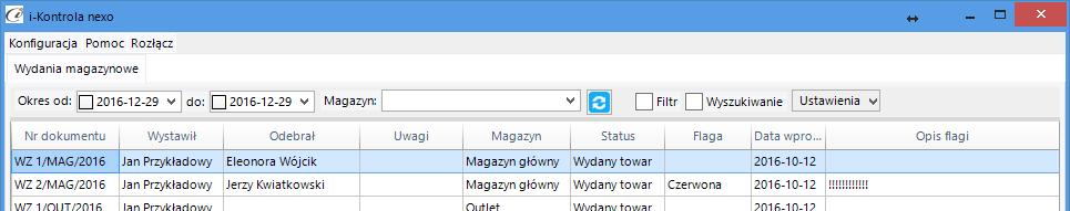 3. Funkcje programu W głównym oknie programu mamy dostęp do filtrów takich jak: data od i do oraz magazyn. (rys.