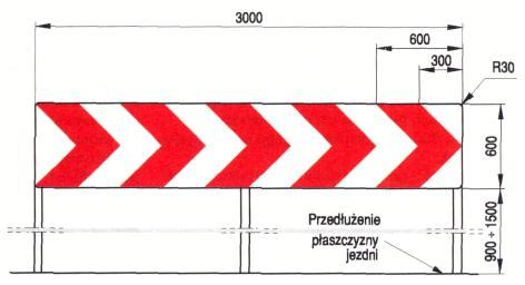 pachołki drogowe Wzór pachołka drogowego U-23 Od strony najazdu, strefa powinna być oznakowana tablicą kierującą U-3c, U 3d celem ostrzeżenia kierujących o nagłej zmianie toru jazdy przy zwężeniu