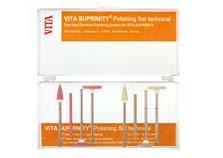 VITA SUPRINITY PC Osprzęt VITA SUPRINITY Polishing Set clinical Komplet zawiera ogółem sześć instrumentów do polerowania dla kątnicy, trzy instrumenty do politury wstępnej i trzy