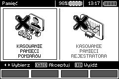 Przyciskami i wybrać kasowanie pamięci pomiarów