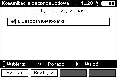 Po zakończeniu procesu wyszukiwania miernik wyświetli listę dostępnych klawiatur (inne urządzenia: telefony, palmtopy, komputery, itp. nie są pokazywane).