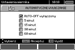 2.3.2 Podświetlanie LCD Ustawienie określa czas do samoczynnego wyłączenia się podświetlenia: 30s, 60s lub do wyłączenia.