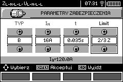 Aby ustawić parametry zabezpieczenia wcisnąć przycisk F2. Przyciskami, i, ustawić parametry zabezpieczenia, wcisnąć klawisz ENTER.