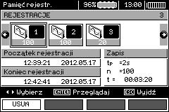 Przyciskami, wyświetla się wyniki kolejnych pomiarów.