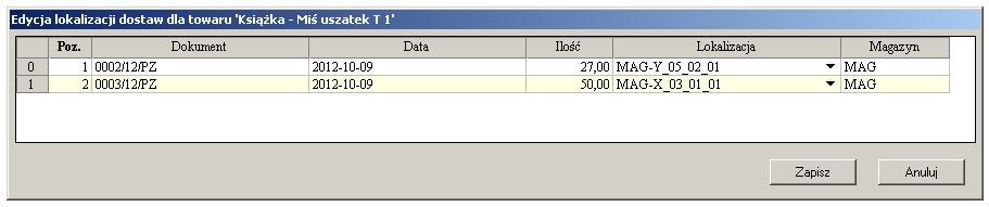 Podgl d / edycja lokalizacji dla wybranego towaru Aby przypisa wybranym pozycjom przychodowym dla danego towaru nale y z okna towaru otworzy z menu podr cznego Przypisanie lokalizacji do towaru
