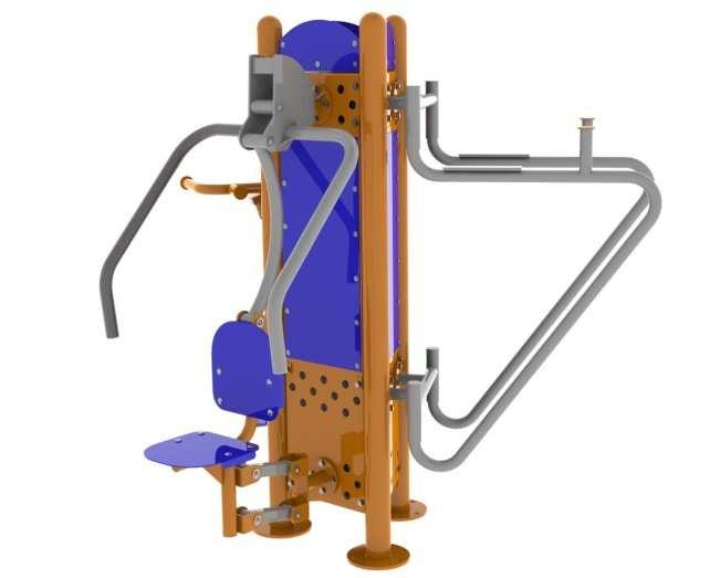 15. Urządzenie siłowni zewnętrznej na potrójnym pylonie - szt.1 : wyciskanie siedząc / wahadło / podciąg nóg - ozn.