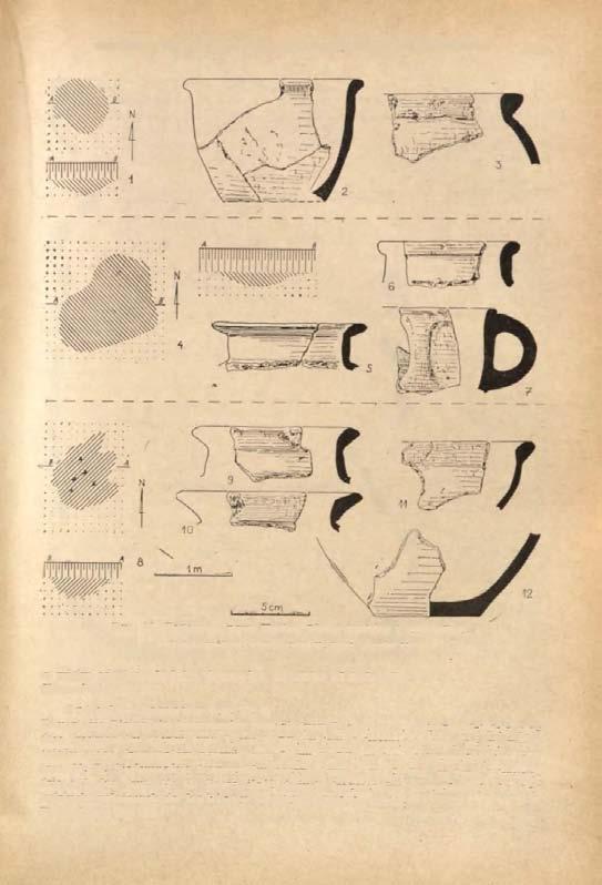 CMENTARZYSKO Z OKRESU PÓŹNOLATEŃSKIEGO W ZAGORZYNIE 343 Ryc. 12. Zagorzyn, pow. Kalisz. Plany grobów i ceramika: w wieku od 30 do 60 lat i dziecka Chronologia: PL III.