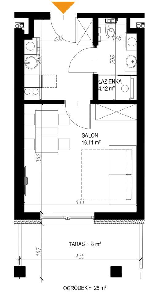 WYKAZ POMIESZCZEŃ: SALON KUCHNIA ŁAZIENKA 16.11 m² 7.30 m² 4.