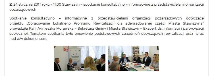 W styczniu 2017 roku miało miejsce pierwsze spotkanie konsultacyjno-informacyjne z przedsiębiorcami, które prowadzili Agnieszka Morawska oraz Dariusz Kałużny Prezes Zarządu NUVARRO Sp. z o.o. Gościem honorowym spotkania była Justyna Urbaniak Burmistrz Stawiszyna.
