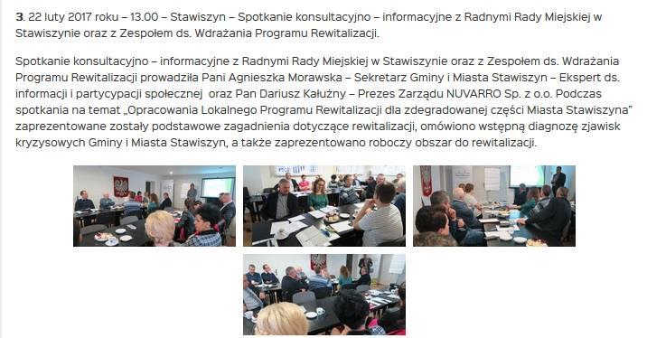 W lutym 2017 roku odbyło się trzecie spotkanie konsultacyjno-informacyjne z Radnymi Rady Miejskiej w Stawiszynie oraz z Zespołem ds.