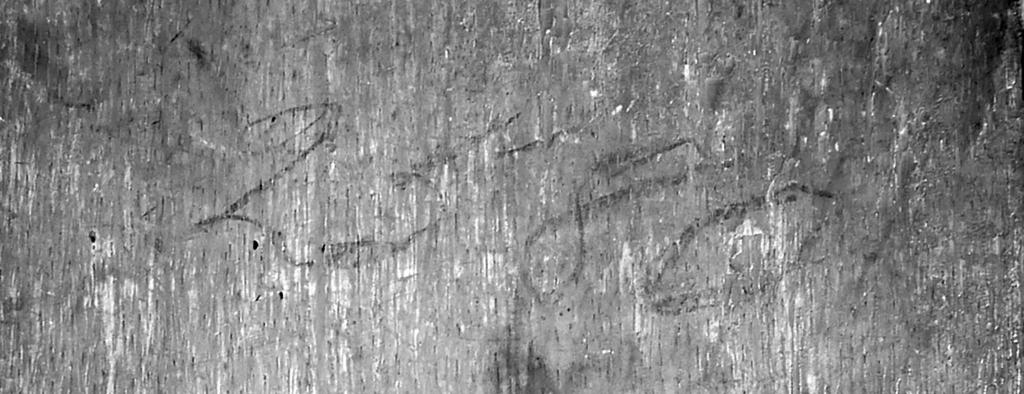 il.7 Ecce Homo, tempera na desce, odwrocie, fragment w promieniowaniu podczerwonym. Stan przed konserwacją.