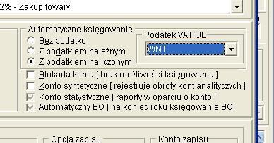 KONTO : W oparciu o powyższe przyporządkowania program będzie mógł rejestrować transakcje sklasyfikowane zgodnie z regułami VAT