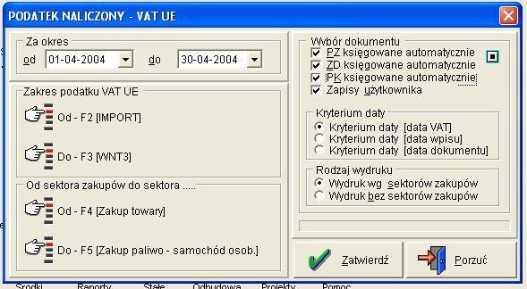 pola NIP UE : Rejestry Podatku VAT UE Na potrzeby VAT UE, zostały dołączone dodatkowe rejestry VAT. Dostępne są one pod dotychczasowymi przyciskami (rozwija się dodatkowe menu).