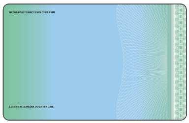 7810. 2. Poddruk blankietu legitymacji wykonany w technice offsetowej w standardzie 5 + 4 (CMYK i Pantone 286 na stronie 1 karty oraz CMYK na stronie 2).