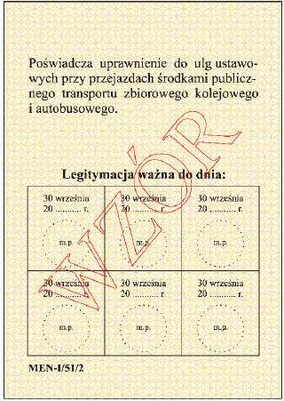 Wzór nr 16 do 17 WZÓR LEGITYMACJI SZKOLNEJ DLA UCZNIÓW NIEPEŁNOSPRAWNYCH (opublikowana w Dz. U. z 2014 r., poz. 893 z póżn. zm.