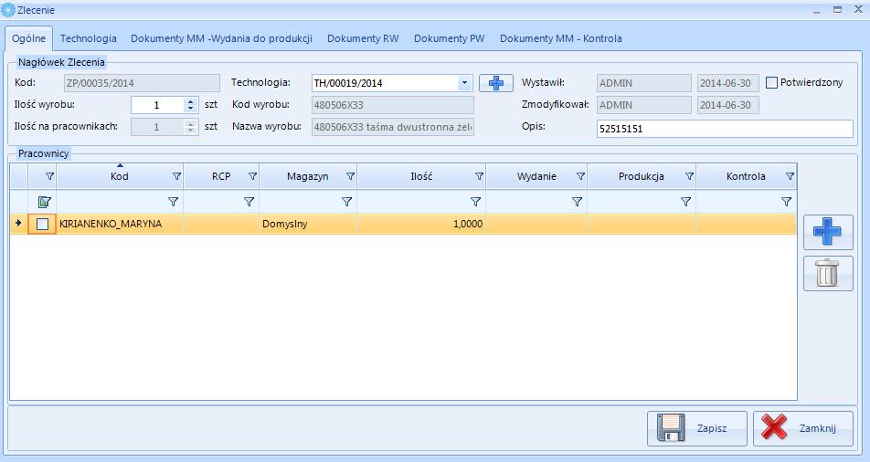 Technologię można 5. Utworzenie zlecenia produkcyjnego. W celu wprowadzenia nowego zlecenia należy z górnego menu programu wybrać zakładkę produkcja, a następnie przycisk zlecenia.